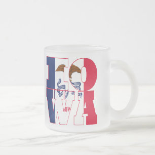 Iowa state flag text frosted glass coffee mug