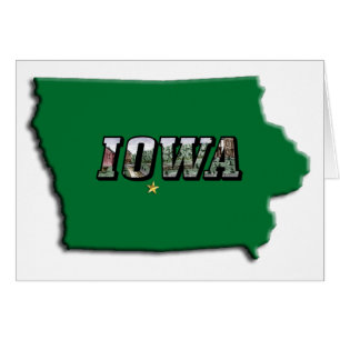 Iowa State Map Green Outline & Photo Text