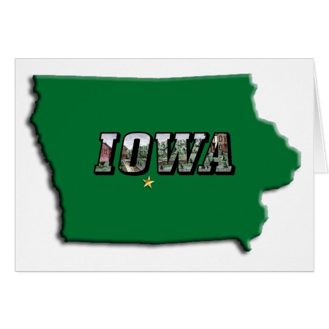 Iowa State Map Green Outline & Photo Text (Front Horizontal)