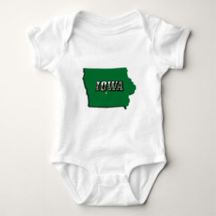 Iowa State Map Green Outline & Photo Text Baby Bodysuit