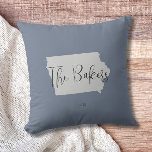 Iowa State Outline Family Name Throw Pillow
