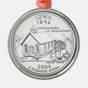 Iowa State Quarter Metal Tree Decoration