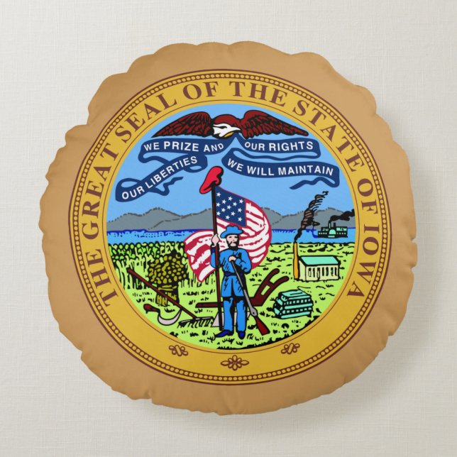 Iowa  State Seal Round Cushion (Front)