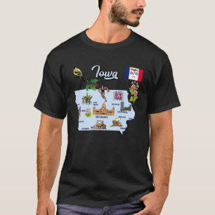 Iowa state tourist map with landmarks and famous s T-Shirt