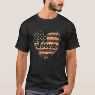 Iowa - USA American Flag 4th of July - Heart Vinta T-Shirt