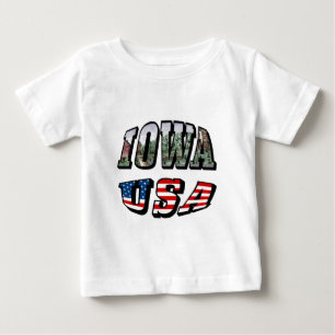 Iowa USA Flag & State Photo Text Baby T-Shirt