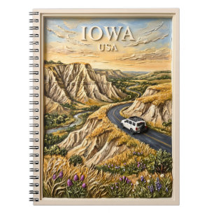 Iowa USA Road Trip Vintage Loess Hills Nature Art Notebook