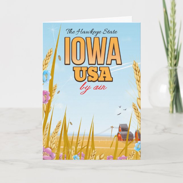 Iowa USA "The Hawkeye State"Cartoon travel poster. Holiday Card (Front)