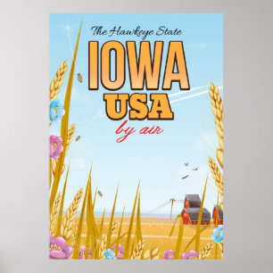 Iowa USA "The Hawkeye State"Cartoon travel poster. Poster