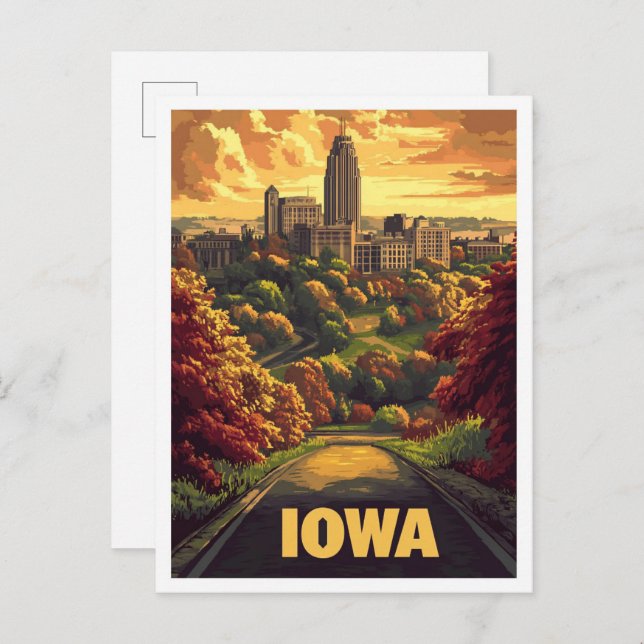 Iowa USA Vintage Illustration Travel Postcard (Front/Back)