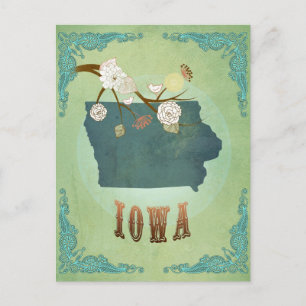 Iowa Vintage State Map - Green Postcard