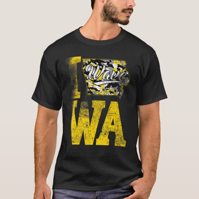 Iowa Wave Football Distressed Iowa State Map Camo T-Shirt (Front)