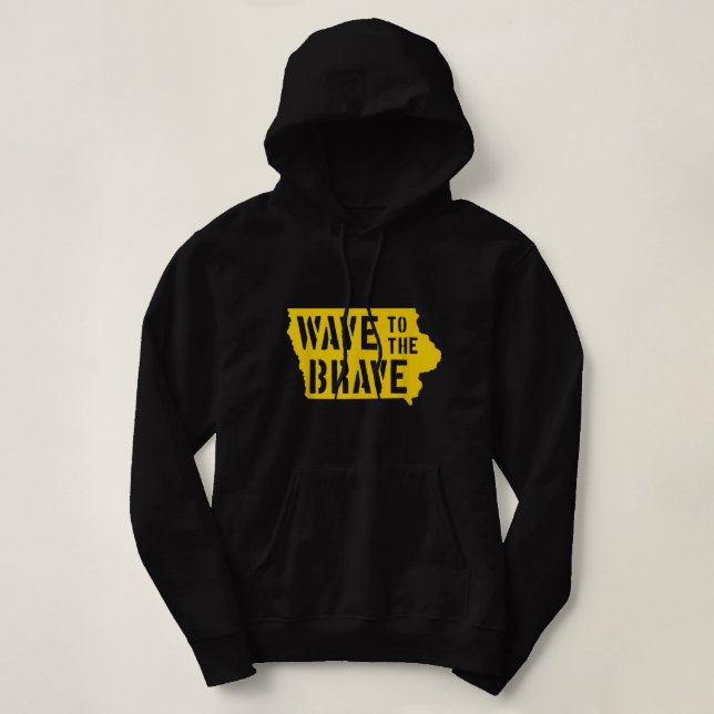Iowa Wave to the Brave Stencil Letter Black Gold B Hoodie (Design Front)
