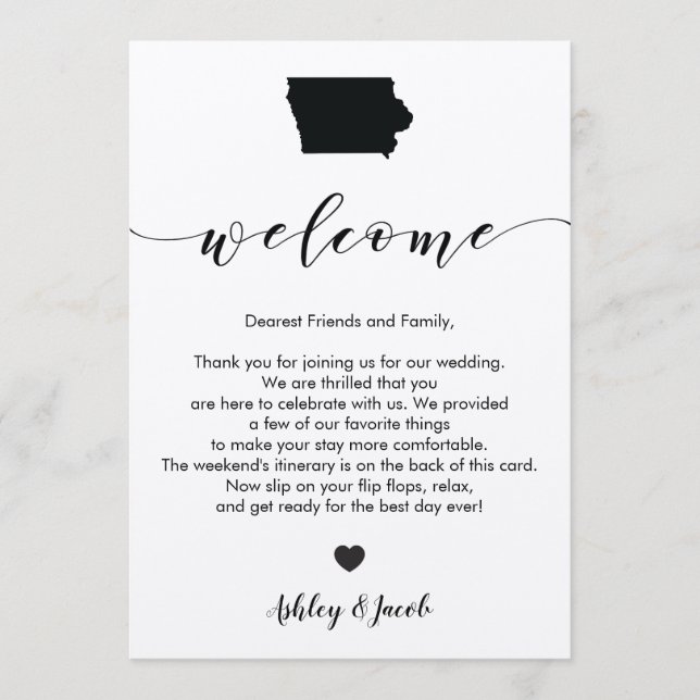 Iowa Wedding Welcome Letter & Itinerary Card (Front)