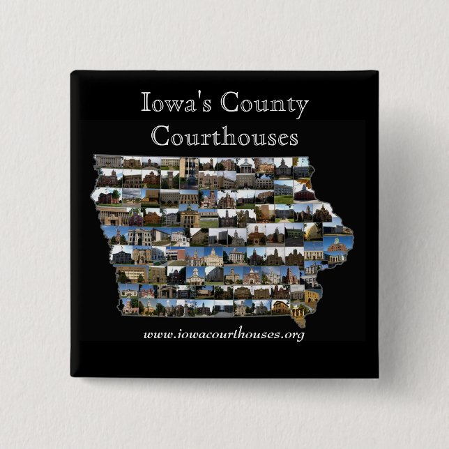 iowacountiesblack, Iowa's County Courthouses, w... 15 Cm Square Badge (Front)