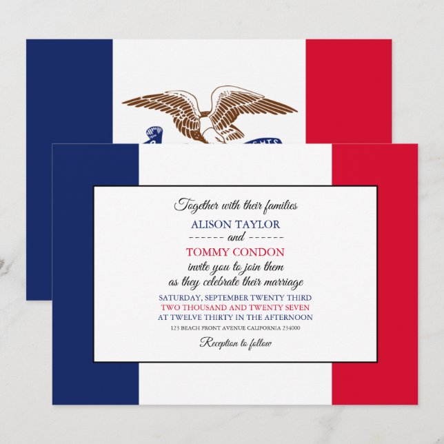 Iowan Flag, Flag of Iowa Wedding Invitation (Front/Back)
