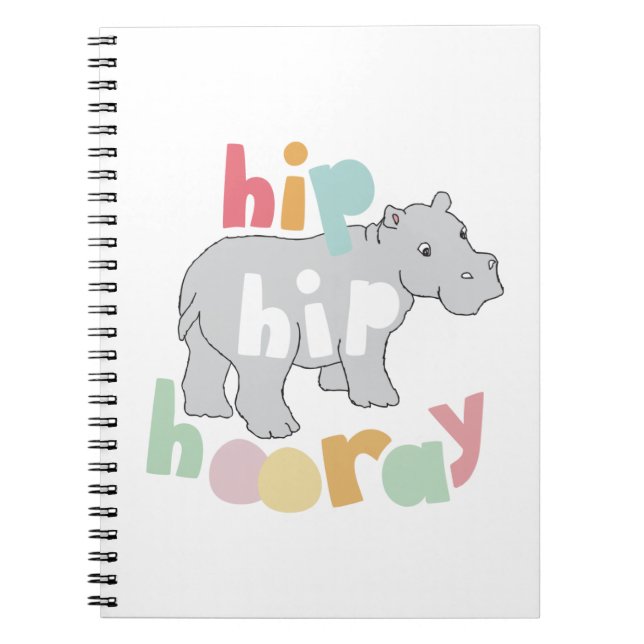 ip Hip Hooray Gray Hippo Drawing Cute Animal Art Notebook (Front)