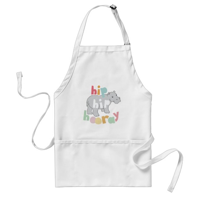 ip Hip Hooray Gray Hippo Drawing Cute Animal Art Standard Apron (Front)