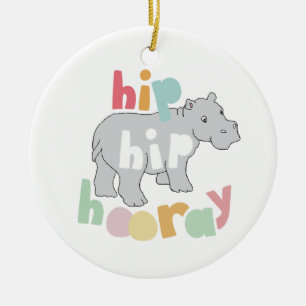 ip Hip Hooray Grey Hippo Drawing Cute Animal Art Ceramic Tree Decoration