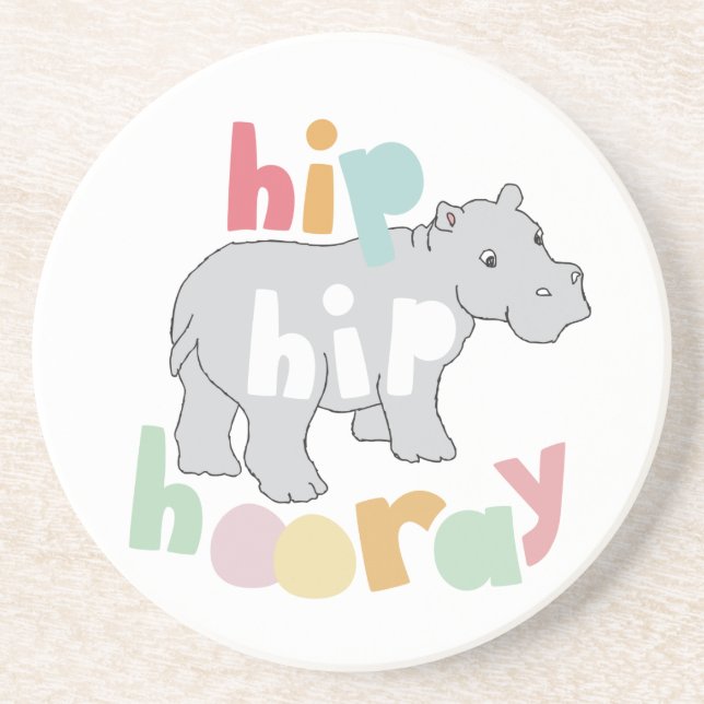 ip Hip Hooray Grey Hippo Drawing Cute Animal Art Coaster (Front)