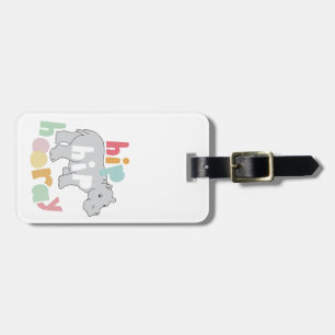 ip Hip Hooray Grey Hippo Drawing Cute Animal Art Luggage Tag