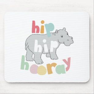 ip Hip Hooray Grey Hippo Drawing Cute Animal Art Mouse Mat