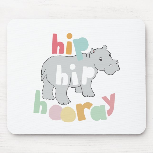 ip Hip Hooray Grey Hippo Drawing Cute Animal Art Mouse Mat (Front)