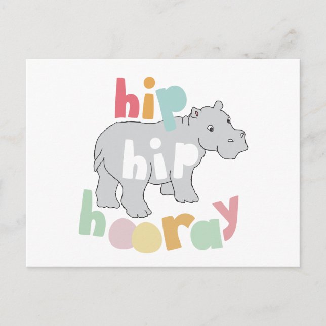 ip Hip Hooray Grey Hippo Drawing Cute Animal Art Postcard (Front)