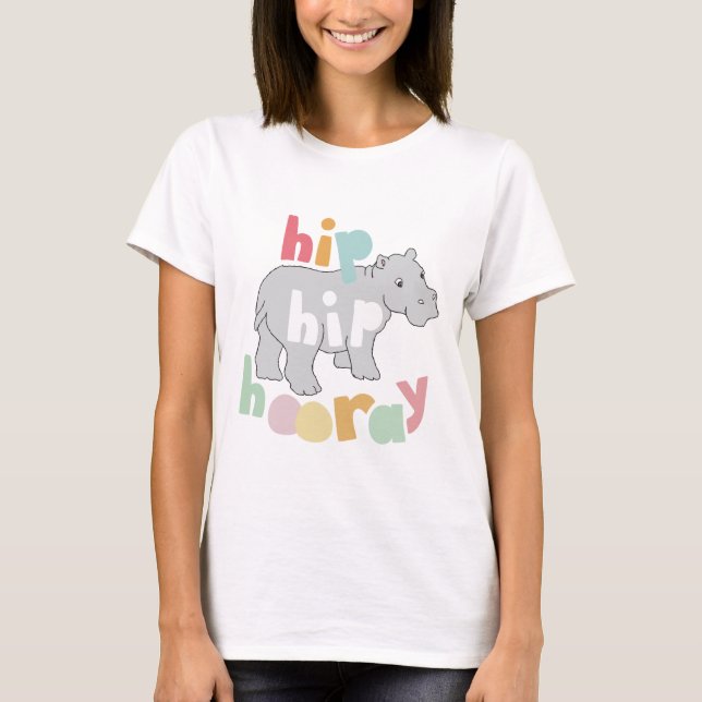 ip Hip Hooray Grey Hippo Drawing Cute Animal Art T-Shirt (Front)