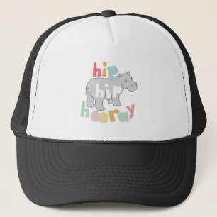 ip Hip Hooray Grey Hippo Drawing Cute Animal Art Trucker Hat