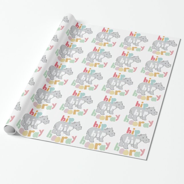 ip Hip Hooray Grey Hippo Drawing Cute Animal Art Wrapping Paper (Unrolled)