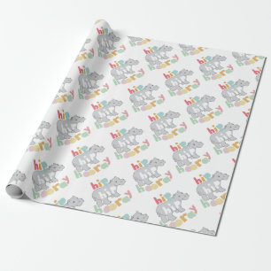 ip Hip Hooray Grey Hippo Drawing Cute Animal Art Wrapping Paper