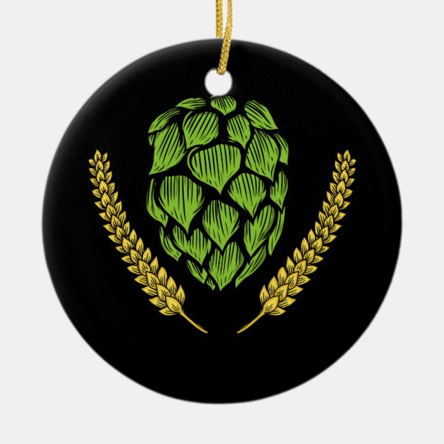 IPA Craft Beer Hops Logo Ceramic Tree Decoration (Front)