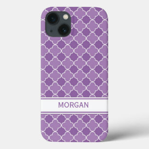 iPad Custom Name Purple Quatrefoil Pattern iPhone 13 Case
