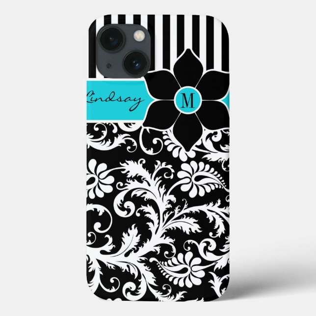 iPad Mini Case | Damask | Stripes | Turquoise Blue (Back)