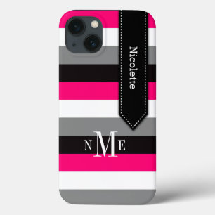 iPad Mini Case   Stripes   Fuchsia Grey Black