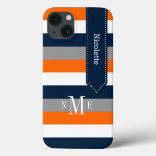 iPad Mini Case   Stripes   Navy Orange White Grey