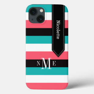 iPad Mini Case Stripes Turquoise, Black, Coral