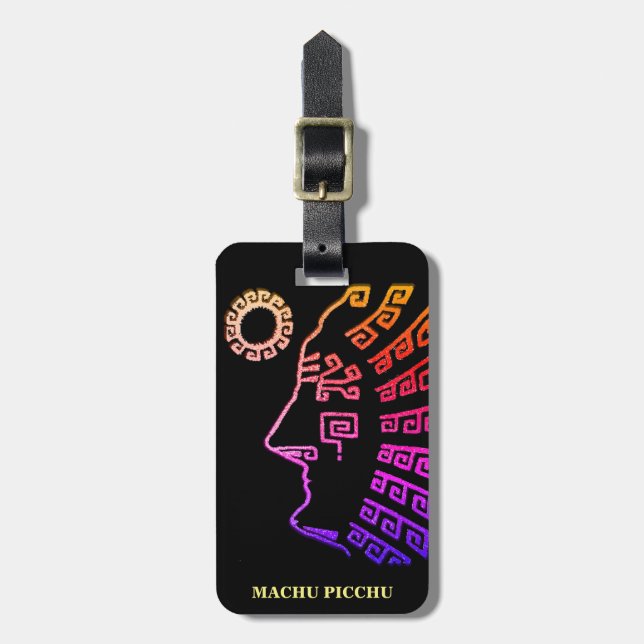 Ipanema Machu Picchu Peru Drawing on Black Luggage Tag (Front Vertical)