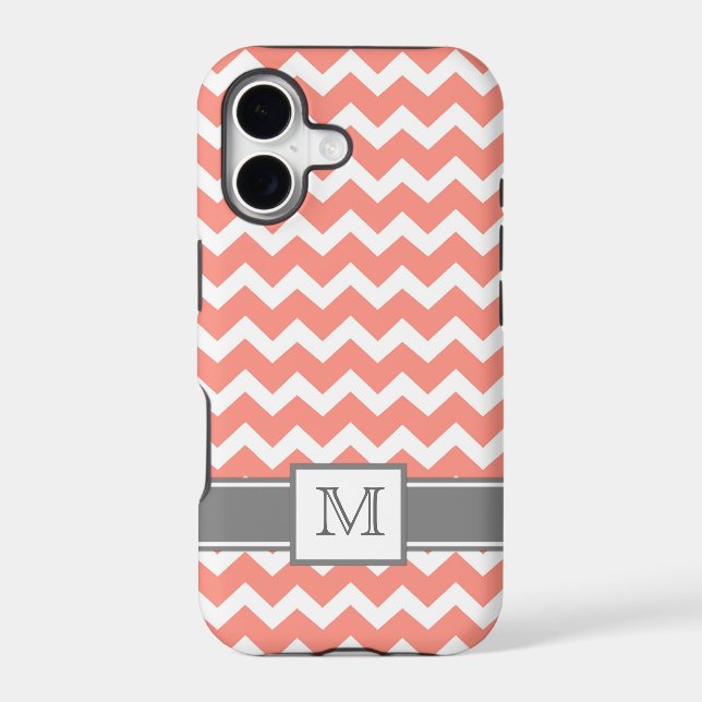 iPhone5 Custom Monogram Grey Coral Chevron (Back)