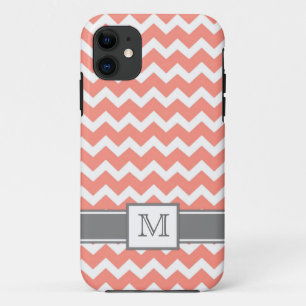 iPhone5 Custom Monogram Grey Coral Chevron iPhone 11 Case