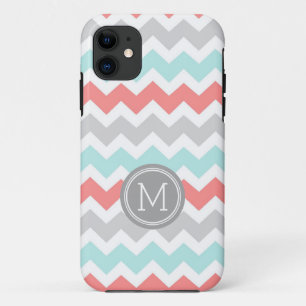 iPhone5s Coral Teal Chevron Monogram iPhone 11 Case