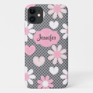 iPhone 11 Case Daisies Polka Dots Hearts