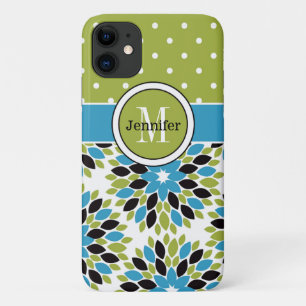 iPhone 11 Case Floral, Dots Blue, Green