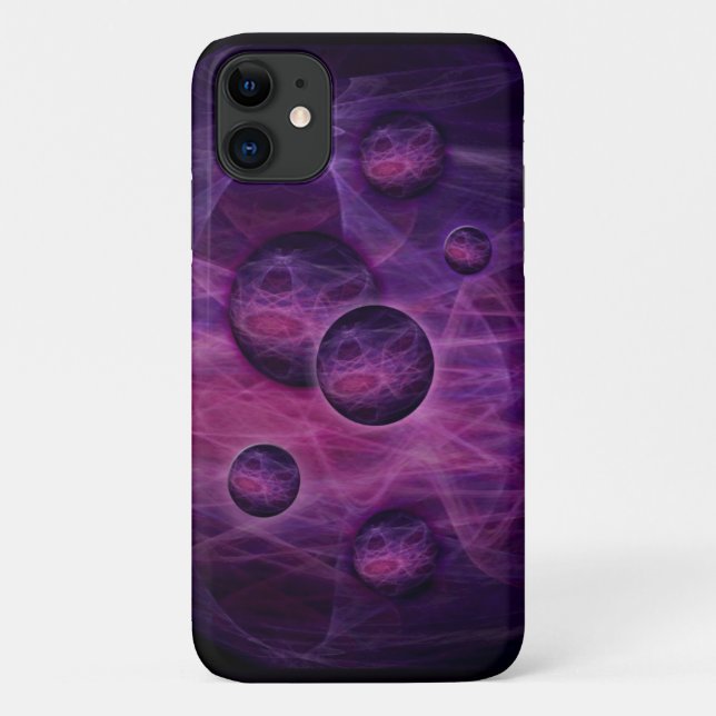 iPhone 11 Case fractal art black and pink (Back)