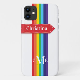 iPhone 11 Case   Rainbow Striped with Monogram