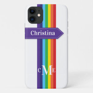 iPhone 11 Case   Rainbow Striped with Monogram