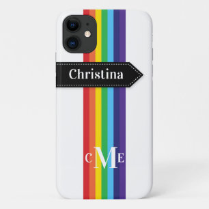 iPhone 11 Case Rainbow Striped with Monogram
