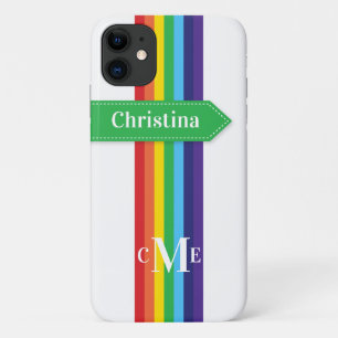 iPhone 11 Case Rainbow Striped with Monogram