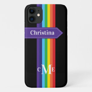 iPhone 11 Case   Rainbow Striped with Monogram